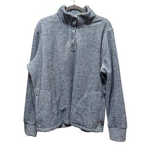 Eddie Bauer Womens XL Blue Heathered Fleece Pullover Sweater W/ Button Collar &